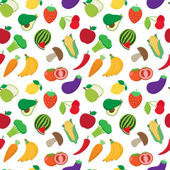 Fresh fruit and vegetables seamless abstract pattern on white background vector design