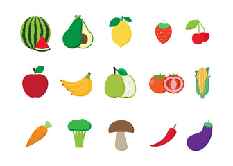 Fruit and vegetables fresh on white background vector design