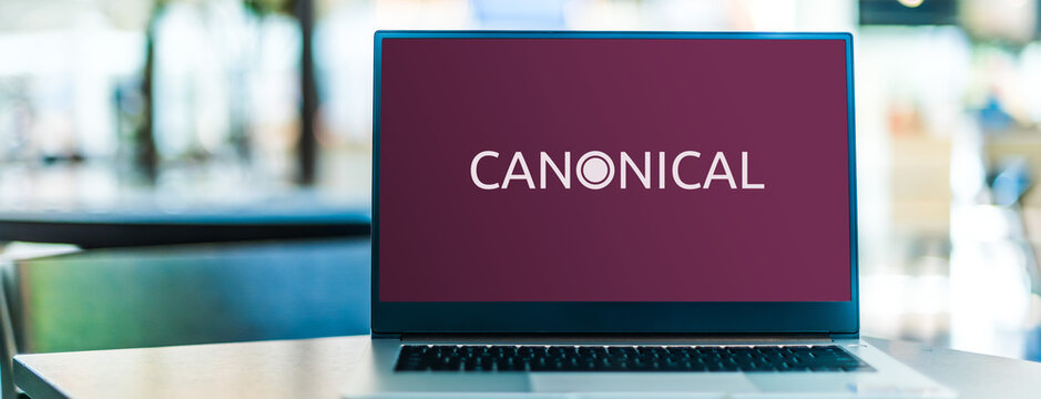 Laptop computer displaying logo of Canonical