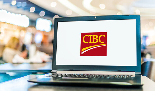Laptop computer displaying logo of CIBC