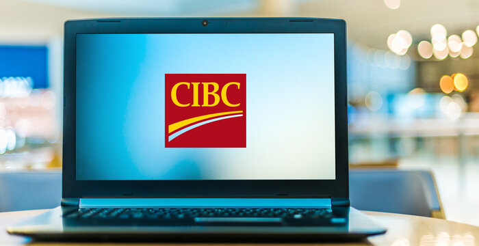 Laptop computer displaying logo of CIBC