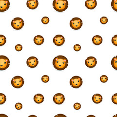 Lion Face Emoji Pattern. Safari Animal Head Seamless Background Symbols. Silhouette Clip Art Emoticon Vector.