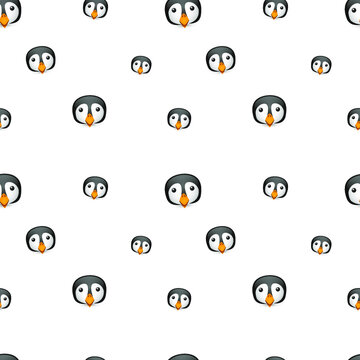 Penguin Face Emoji Pattern. Snow Animal Head Seamless Background Symbols. Silhouette Clip Art Emoticon Vector.