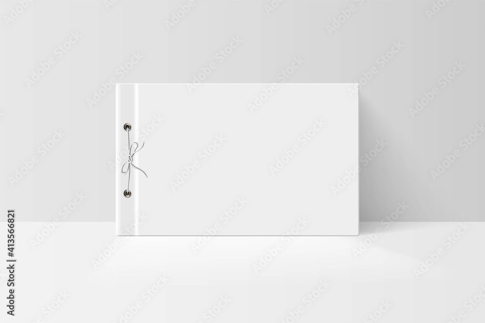 Poster booklet or notebook mock up. blank white cover of book with paper bound by render and string vector 