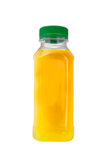 Plastic organic juice bottles with fresh juice  isolated on white background