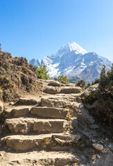 landscape in the himalayas, Everest Base Camp trek, Ama Dablam peak, trekking in Nepal, steps on...