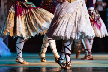 Closeup of ballerinas dancing. French style costume © Ruslan