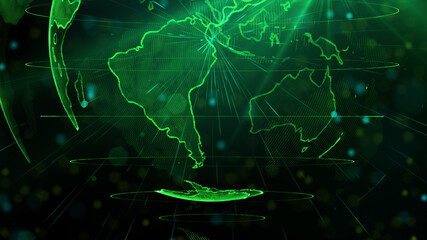 Digital green planet of Earth, 3D animation
