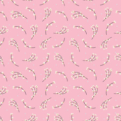  Willow twigs seamless pattern. Willow branches on a pink background.Spring pattern. 
