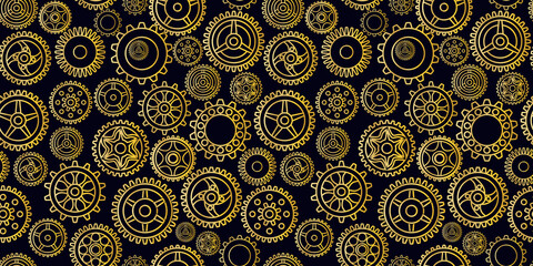 Seamless Pattern Golden Gears For Steinpunk Backgrounds Textures . Illustration 