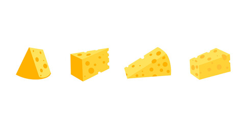 .Cheese with isolated on white background, vector flat illustration. A set of different cheeses