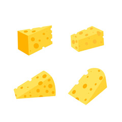 A set of cheese slices.Cheese of various shapes. Dairy products. Flat vector illustration