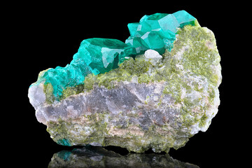 Amazing closeup  macro of natural mineral stone - Dioptase (copper emerald or silicate copper) on...