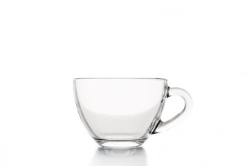 Empty Clear Glass Tea Cup, Isolated on White Background