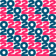 Seamless 2022 abstract pattern. Repetitive vector illustration of 2022 text on transparent background.