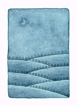 Blue moon night / Watercolour