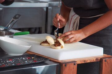 Preparing food presentation human hand