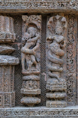 Detail of the Sun Temple was built in the 13th century and designed as a gigantic chariot of the Sun God, Surya, in Konark, Odisha, India.