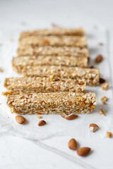 Vegan Energy Oat Bars With Apricot and Almonds, Flat Lay