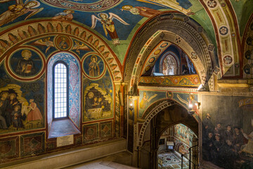 The marvelous frescoes in the interior of the Monastery of Sacred Cave (Sacro Speco) of Saint...