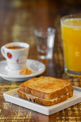 Breakfast with orange juice.