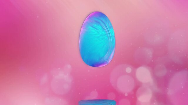 Abstract background with a rotating blue glowing egg on a pink surface. 3d graphics