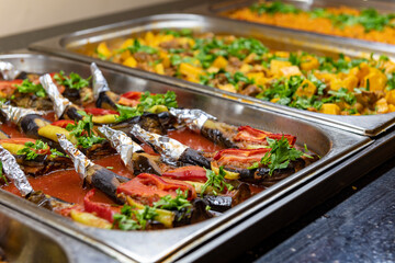 Vegetables on the open buffet. Salad bar.