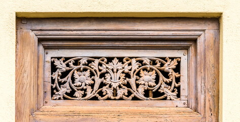 Close-up ornament on an old house door in Sri Lanka