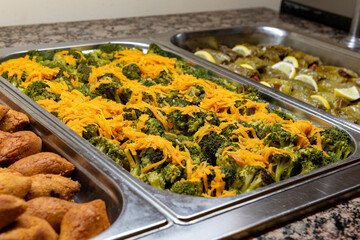 Vegetables on the open buffet. Salad bar.