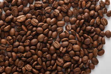 Coffee beans isolated on white background with copy space for text. Coffee background or texture concept.