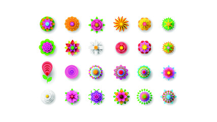Set Abstract Collection 3D Colors Flower Paper Cut Background Vector Modern Design Style Shadow