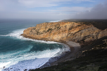 Fototapeta premium Nice view of the Atlantic Ocean coast with big waves. Surf spot