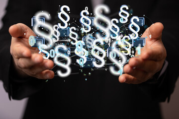 Businessman using 3D rendering digital paragraph law symbol
