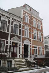 Naklejka premium Bremen townhouses in Germany, snowfall / Altbremerhäuser im Winter