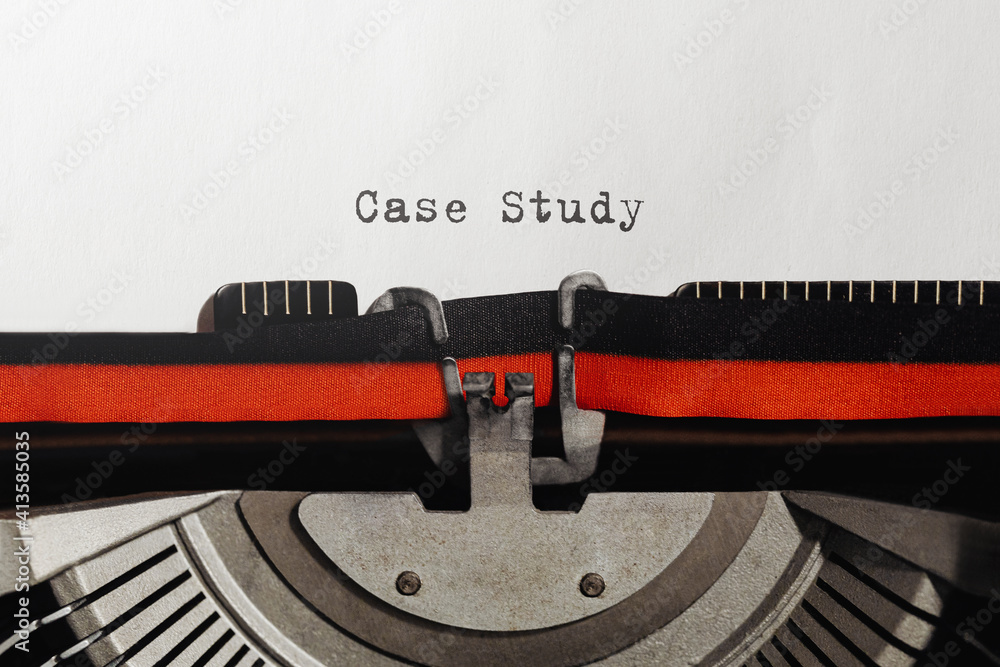 Aufkleber Text Case Study typed on retro typewriter