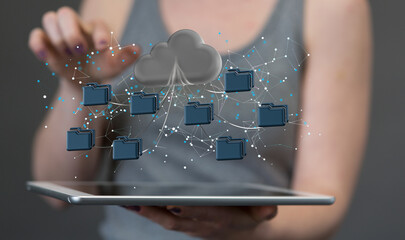 Artificial Intelligence Cloud technology. Integrated digital web concept background