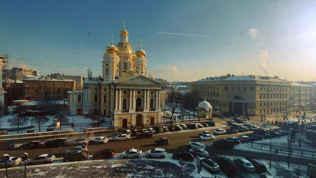 Beautiful church in a modern city in winter.