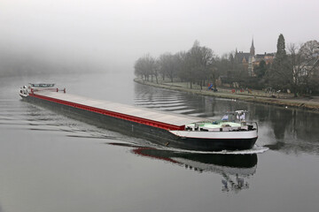 Barge on the River Moselle, Germany - obrazy, fototapety, plakaty