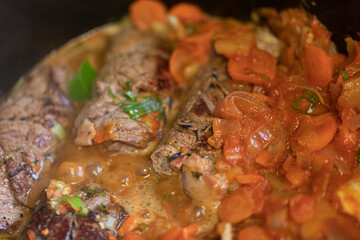Tasty roulades beef on plate..