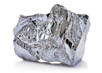 Macro shoot of piece of nickel metal ore isolated on a white background. Closeup photo of amazing...