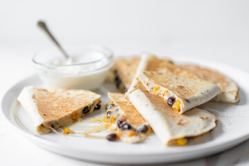 Black Bean Quesadilla, Cheese and Sour Cream