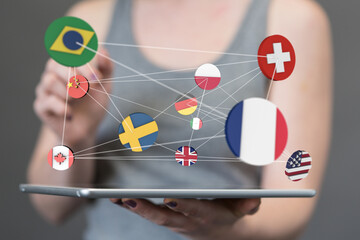 Global communication, international messaging and translation concept