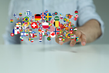 Global communication, international messaging and translation concept