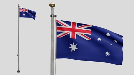 Fototapeta premium 3D illustration Australian flag waving in wind. Australia banner blowing silk.