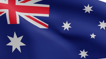 3D illustration Australian flag waving in wind. Australia banner blowing silk.