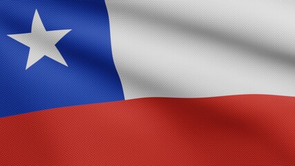 3D illustration Chilean flag waving in wind. Chile banner blowing, soft silk.