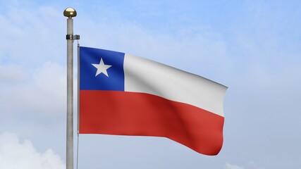 3D illustration Chilean flag waving in wind. Chile banner blowing, soft silk.