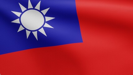 3D illustration Taiwanese flag waving in wind. Taiwan banner blowing, soft silk