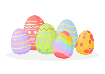 Illustration of Easter eggs. Vector illustration of colorful different eggs. Egg hunting.