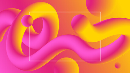 Pink yellow abstract futuristic fluid 3D background. Dynamic fluid gradient. Banner design, wallpaper, landing page. Stock illustration. 